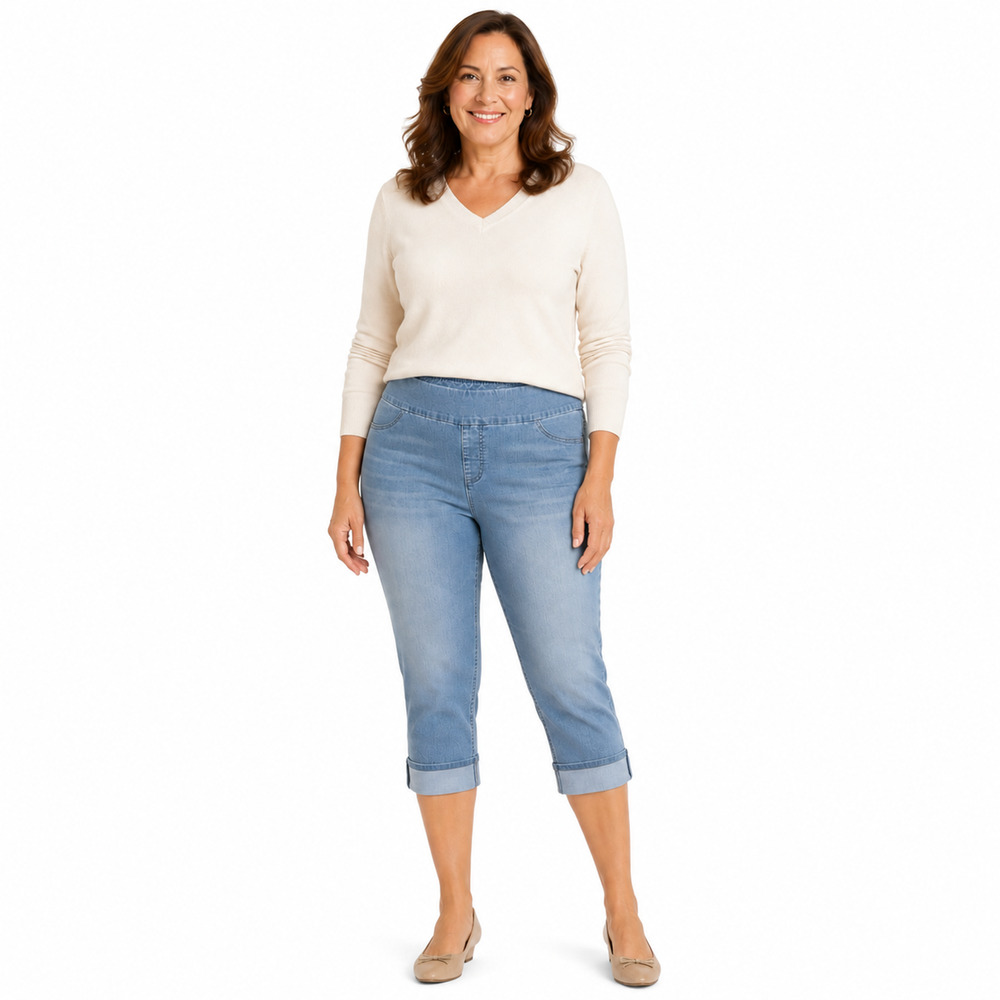 Soft Surroundings Petite Cropped Capri Blue Jeans Pull On Stretch sz P L